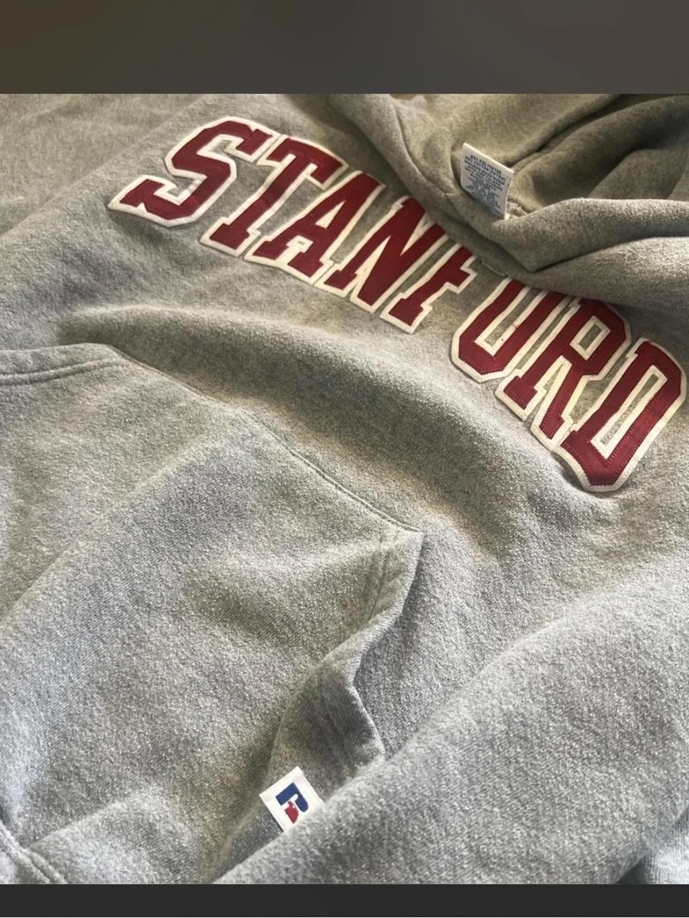 Russell Athletic Grey Hoodie with Cardinal Stanford Arch Logo